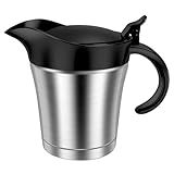Thermo Sauciere Edelstahl 450ml Sauciere mit Deckel U-Förmiger Auslauf Henkel Soßenkanne Doppelwandigem Isolierter für Soße Salatdressing Sauce Brühe (Schwarz)