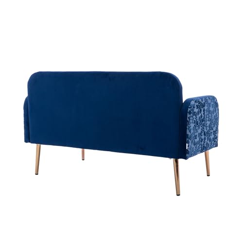 neolun Modern Velvet Loveseat Sofa, Comfy Upholstered 2-Seater with Gold Metal Legs, Small Living Spaces, Navy Velvet