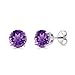 Gem Stone King 925 Sterling Silver Purple Amethyst Gemstone Birthstone Stud Earrings, 2.60 Ctw Round 7MM