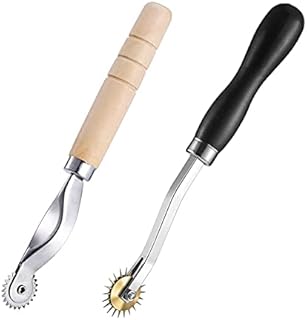 JUHONNZ Tracing Wheel,2 Pcs Sewing Wheel Marker with PVC Handle and Wooden Handle Stainless Steel Needle Point Rotary Cutter Wheel for Dressmaking Cross Stitch Sewing Leather Paper Craft Tools