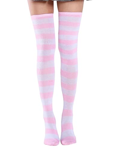 Image of Womens Thigh High Socks Athletic Stripe Cute Colorful Over the Knee High Sock Colorful Long Tube Sock