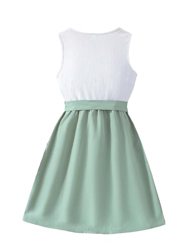 SweatyRocks Girl's Colorblock Sleeveless Dress Ribbed High Waisted A Line Dresses with Belt2