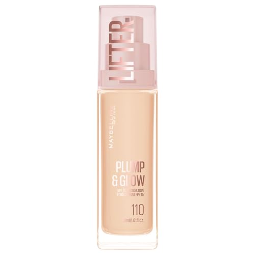 Maybelline New York Fondotinta Illuminante, Per Tutti i Tipi di Pelle, Pelle Rimpolpata e Radiosa, Finish Naturale, Con Acido Ialuronico e Niacinamide, Lifter Plump and Glow, Tonalità: 118, 30 ml