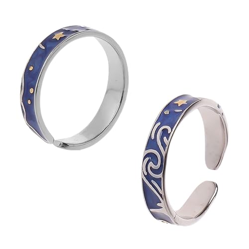 unahtinr Fashionable Gogh Starry for Sky Rings S925 Silver Plated Adjustable Open Lover Rings Knuckle Ring Jewelry G