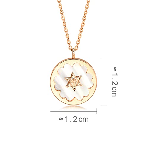 Chow Sang Sang Delicate Gold 18K Rose Solid Gold Star In Mother Of Pearl Sakura Coin Necklace For Women And Girls 91877N | 18.5 Inches, (47 Cm) #TOP5