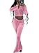 Chatinction Women's 2 Piece Velvet Outfit Long Sleeve Zipper Crop Tops and Wide Leg Pants Sweatsuit Set Pink XS
