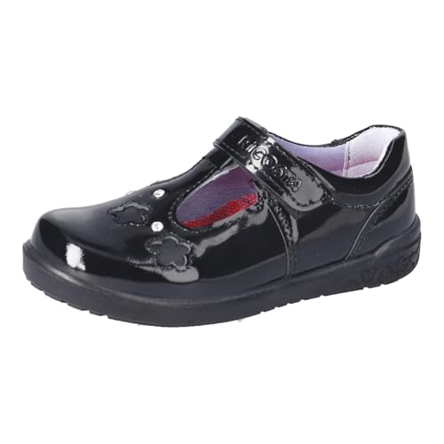 RICOSTA Leona 8600602-090 Black Leather Girls Rip Tape T Bar School Shoes