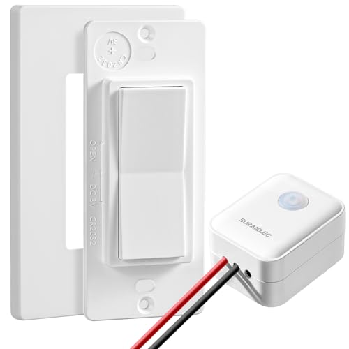 SURAIELEC Wireless Light Switch and Receiver Kit - No Neutral Wire Required, 100FT Range, Decorator Rocker Wall Switch, No Wiring or WiFi, Remote Control for Old Houses Lighting (Upgraded Antenna)