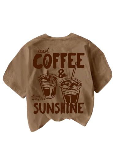 Image of RoseSeek Women's Graphic Letter Tee Crew Neck Drop Shoulder Trendy Summer T Shirt Short Sleeve Vintage Car Print Top