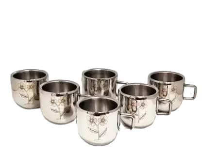 Image of Stainless Steel Tea Cup - Rust-Free, Durable & Easy to Clean (140 ml, Pack of 6)