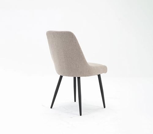 Image of Finch Fox Morris Glam Comfortable Fabric Upholstered Padded Living Room Side Dining Chair for Cafeteria Bedroom, Restaurents, Home, Office with Black Metal Legs in Beige Color (Set of 2)