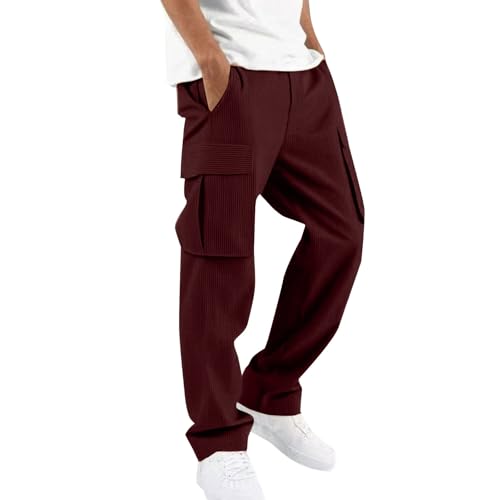 Corduroy Cargo Pants Men Baggy Casual Workout Hiking Joggers Sweatpants Fall Winter Straight Leg Trouser with Pockets2