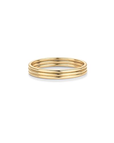 PAVOI 14K Yellow Gold Plated 3 Ring Set for Women | Stackable Thin Rings Set | Size 8