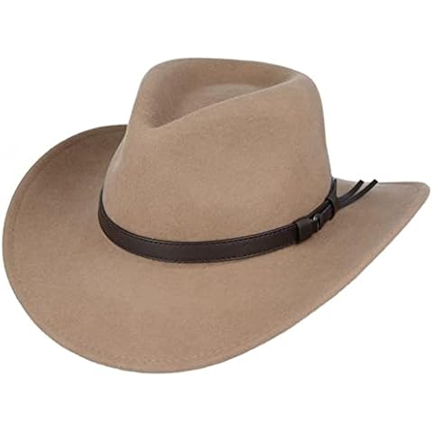 Cowboy Hat 100% Wool Crushable Stetson Gambler Western Style Outback Fedora 8cm Brim Camel 55cm Cover
