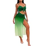 YOSUWOAI Bañador para mujer, bikinis degradados de verano, 3 piezas con lazos en la parte delantera para atar, moda de playa, juego de tres piezas, traje de playa, fiesta de vacaciones, playa, trajes