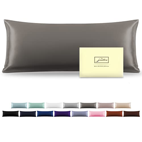 Silk Body Pillowcase Mulberry Silk Pillow Cases with Zipper Soft Breathable Smooth Cooling 20x54 inches Pillowcase for Sleep (Gray,20"X 54",1Pcs)