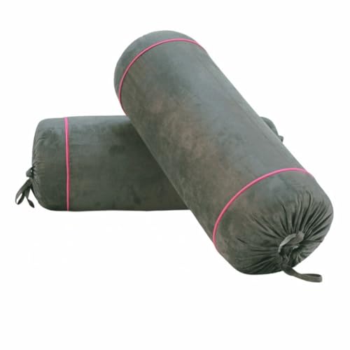 Image of AURAVE Suede 300 TC Printed Bolster Cover with Drawstring Closure, Set of 2, Soft Breathable Durable Machine Washable for Sofa Bed & Home Decor, 15 inchx30 inch, Grey | Cover Only