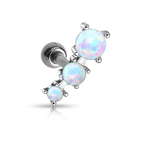Pierced Owl - 16GA Stainless Steel Triple Synthetic Opal Ball Curved Top Barbell (White)