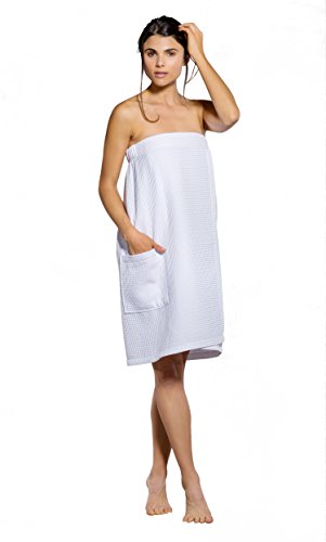 Turquaz Linen Lightweight Knee Length Spa/Bath Waffle Body Wrap with Adjustable Touch Fastener