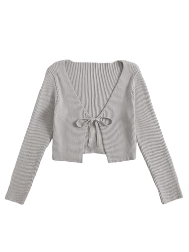 Image of Floerns Women's Tie Front Long Sleeve Rib Knit Shrug Sweaters Cardigan Crop Top