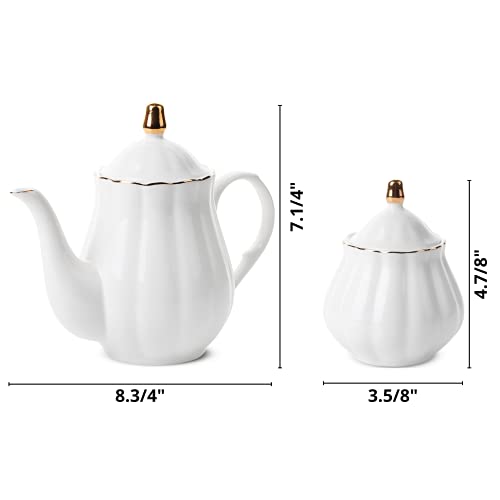 Btat - Classic Tea Set, 13 Pcs, Tea Cups (7Oz), Tea Pot (32Oz), Creamer And Sugar Set, Porcelain Tea Set, White Tea Set, Tea Pot Sets With Cups, Coffee Serving Set #TOP1