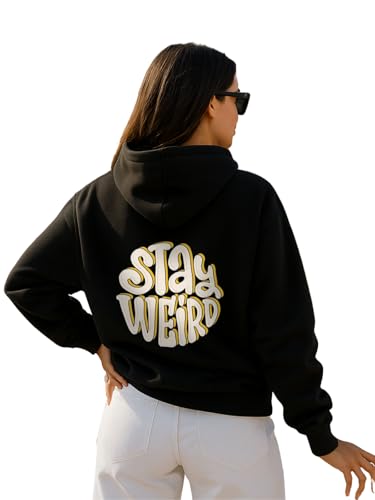 Image of JUNEBERRY Cotton Fleece Regular Fit Hooded Sweatshirt Lastest Back Graphic Printed Winter Hoodies for Women (Available in Colors: Black, SOYA Bean, Orange, Marshmellow, White & Lilac)
