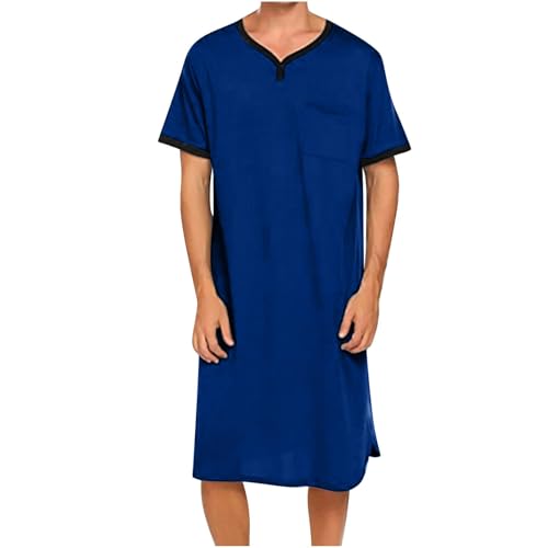 Men's Nightshirt Nightgowns Henley Neck Short Sleeve Pajama Shirt Big and Tall Loose Kaftan Sleepwear Loungewear