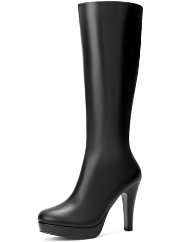 Perphy Round Toe Platform Chunky Heel Knee High Boots for Women