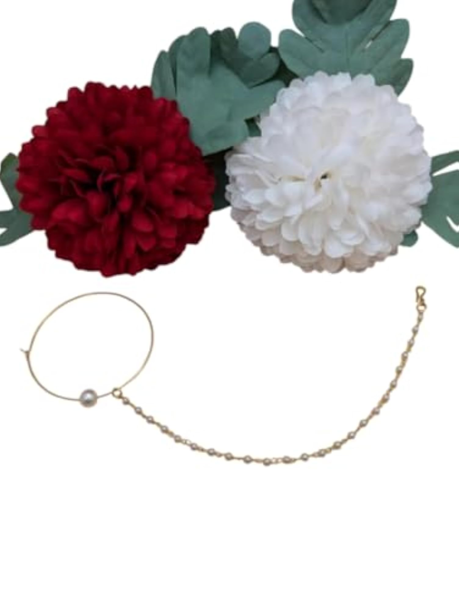 Gold Plated Traditional Medium Size Nose Ring with Pearl Chain