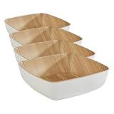 APS 'Frida', bol de melamina casi irrompible, 16,5 x 16,5 x 5,5 cm, bol para cereales, ensalada, apilable, interior de madera, exterior blanco, apto para lavavajillas (Paquete de 4)