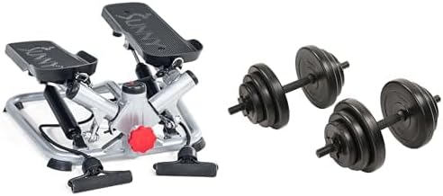 Sunny Health & Fitness Advanced Twist Stepper Machine with Resistance Bands - SF-S0979 + Exercise Vinyl 18 KG Dumbbell Set Hand Weights for Strength Training - NO.087