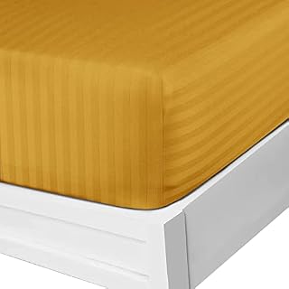 YORKSHIRE BEDDING 25 Cm Fitted Sheets King Size - Super Soft Deep Fitted Sheet Brushed Microfibre Anti Wrinkle Bedsheet Breathable & Fade Resistant (Stripe Ochre)