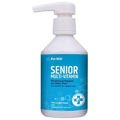 Pet MD Senior Multivitamin for Dogs & Cats - Liquid Vitamins for Senior Dogs - Calcium Cat Supplement - Vitamin, Minerals, & Glucosamine for Dogs - Multivitamins for Dogs - Cat Vitamins - 250 mL Cover