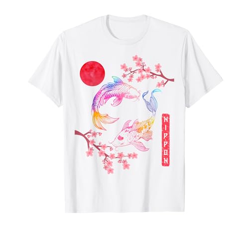 Japanese Koi Carp Fish Rainbow Nippon Sakura Cherry Blossom Tシャツ
