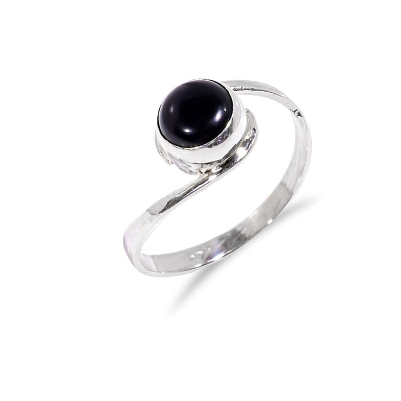 Bague en onyx noir homme femme argent 925 alliance délicate pierre ronde BR05-P