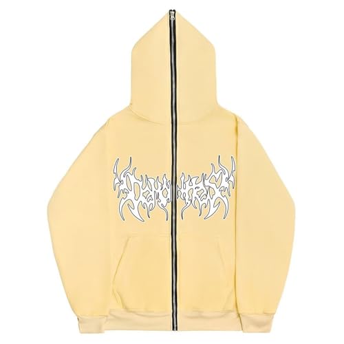 Unisex Y2K Harajuku Graphic Hoodie Fashion Full Zip Up Sweatshirt Casual Streetwear Pullover Sweatshirt with Pocket