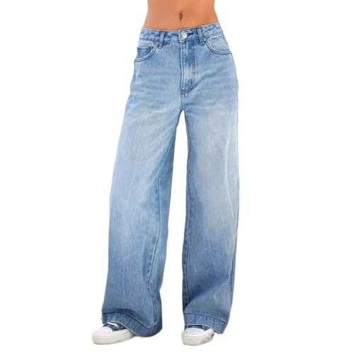 Women's High Waist Loose Straight Jeans Four Seasons Commuter Trousers Street Casual Wide Leg Denim Pants Female4
