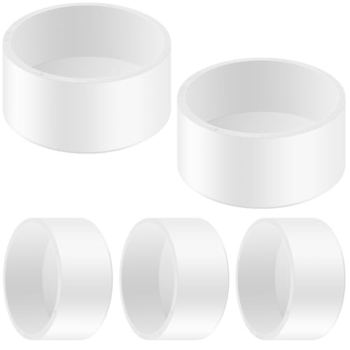 Image of 5 Packs 4 Inch PVC Pipe End Cap, Fits 4.5 inch OD Schedule 40 Furniture Grade, Heavy Duty Slip-on Caps for DIY Furniture, Garden Shelf, White