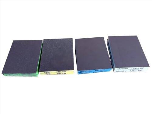 MORLARCO スポンジ サンドペーパー 120×98×13mm スポンジヤスリ 8枚セット 4種類 (Fine/Superfine/Ultrafine/Microfine 各2枚) 紙やすり 耐水ペーパー サビ落とし ステンレスシンク磨き 木工DIY作業に