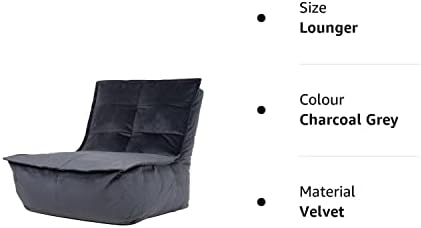 icon Dolce Velvet Lounger Bean Bag Chair, Charcoal Grey, Giant Beanbag Velvet Chair, Large Bean Bags for Adult with Filling Included, Chaise Longue Beanbag
