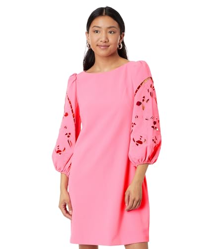 Vince Camuto Women's Signature Crepe Shift Dress with Embroidered Cutout Sleeve Details