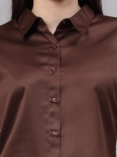 Image of Style Quotient Women Olive Satin Regular Formal Shirt