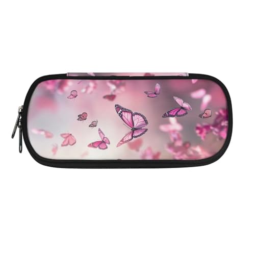 Image of 8.8 inch x 4.1 inch x 1.7 inch Pencil Box, Pink Butterfly Cherry Blossom Print Pencil Case Pouch Pen Storage Bag Pencil Organizer for Stationery Fountain Pens