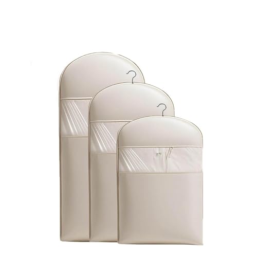 Space Saving Hanging Garment Bag with Self Compression Zipper, Space Saver Closet Organizers, Dust Cover Clothes Bags for Down Coat, Clothes Cover For Closet Storage for Travel with Rack (Beige,3Mix)