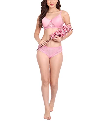 Image of FIMS - Fashion is my style Women Cotton Floral Lace Padded, Non-Wired, Full Coverage, Seamless Bra Panty Set, Multicolor, Lingerie Set