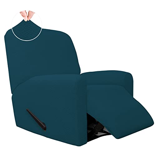 Easy-Going Stretch Jacquard Recliner Couch Cover, 4-Piece Soft Sofa Cover, Sofa Slipcover with Elastic Loop, Washable Furniture Protector for Kids, Pets, Dogs, Cats (Recliner,Deep Teal) Recl