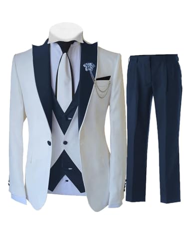 Men Long Sleeve Tuxedo Three Piece Set Slim Fit Wedding Suit with Blazer Vest Pants for Wedding Groom4