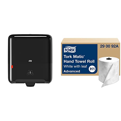 Tork Matic Hand Towel Roll Dispenser 5510282, Elevation Design - Paper Hand Towel Dispenser H1, One-at-a-Time Dispensing with Refill Level Indicator & Matic Hand Towel Roll, White with Gray Leaf
