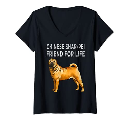 Womens Chinese Shar-Pei Friend For Life Dog Friendship V-Neck T-Shirt, Black