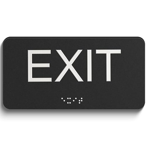 ADA Compliant Exit Sign-Exit Sign With Braille And Raised Letters Emergency Exit Signs for Business Office Signs With Adhesive Mounting Strips for Indoor Outdoor